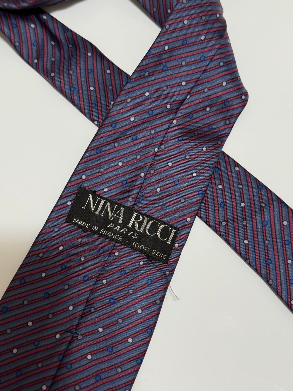 Vintage Nina Ricci Paris 100% Silk Men's Necktie - Tie - Blue & Purple Stripe